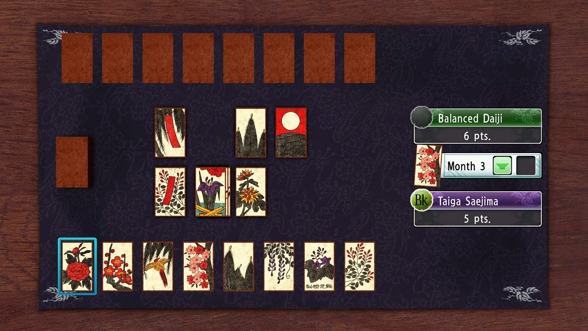 Playing the Hanafuda Koi-Koi minigame in Yakuza Like a Dragon to learn card sets