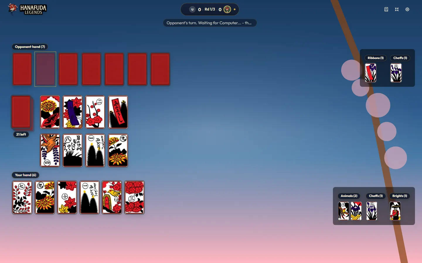 Patrón Awa (sin sobrecapa metálica) deck in a Koi-Koi game