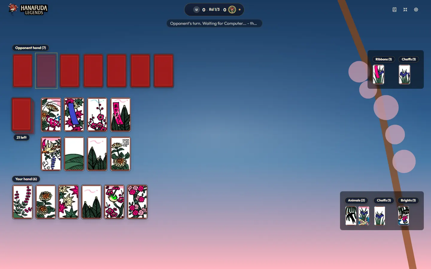 Cartoon-Hanafuda deck in a Koi-Koi game