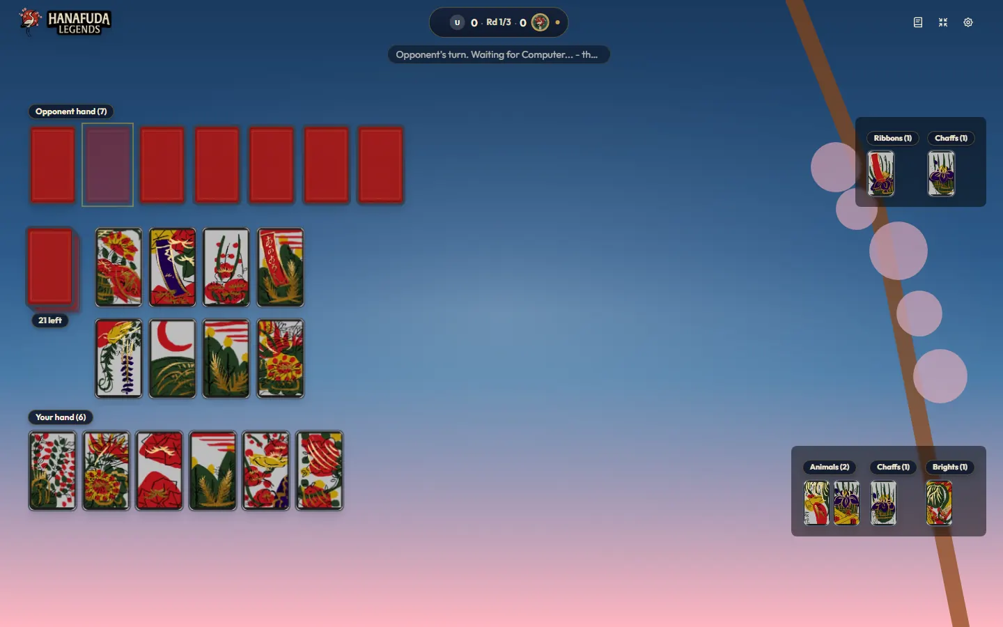 Hanamaki-Muster (mit Metallic-Overprints) deck in a Koi-Koi game