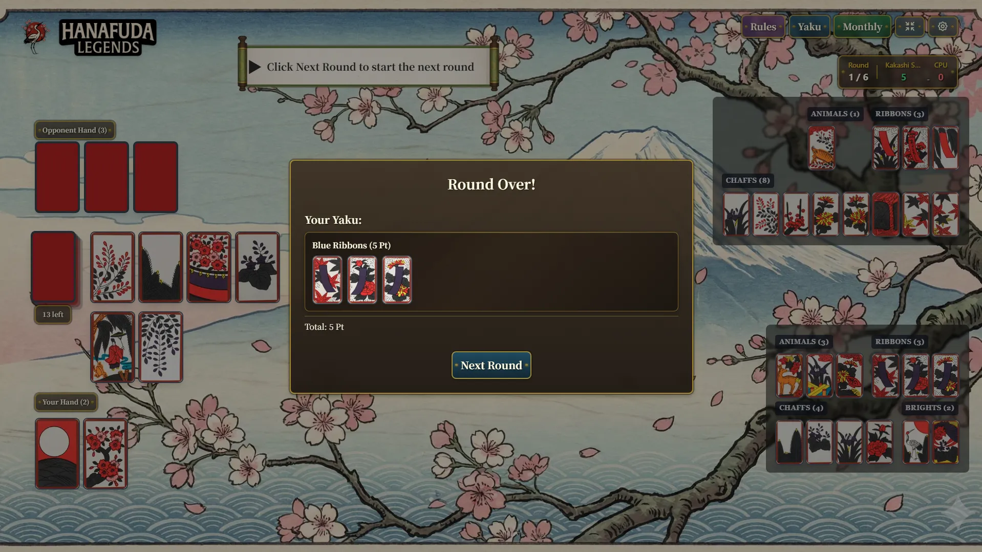 Step 3: Check your captured cards for yaku combinations